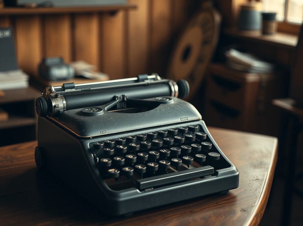 Máquina de escribir antigua sobre una mesa de madera