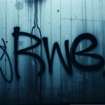 Grafiti en la pared con la palabra Rwem en letras grandes y oscuras.