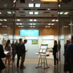 Personas en un foro con stands informativos en Bilbao