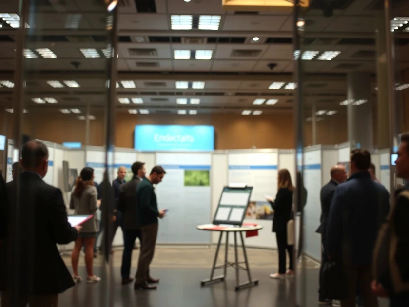 Personas en un foro con stands informativos en Bilbao