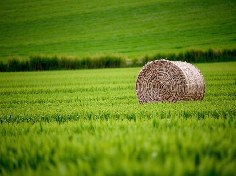 Rollo de paja en un campo verde de cultivos