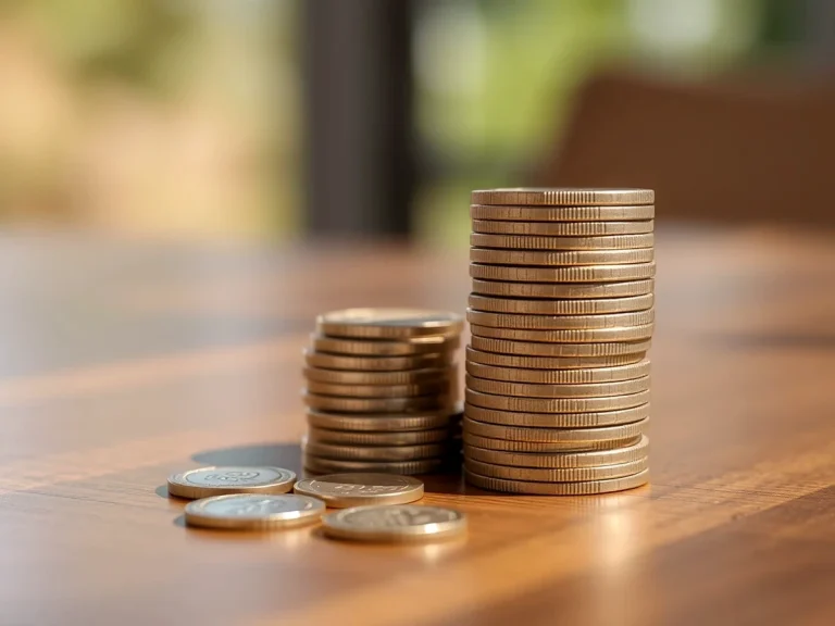 Monedas apiladas sobre una mesa de madera