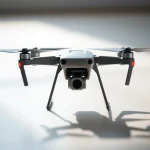 Drone moderno en primer plano sobre fondo claro