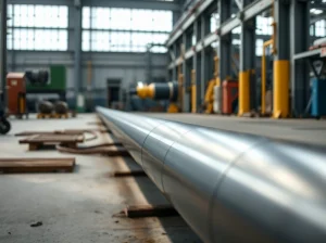 Tubo de acero en una fábrica industrial con maquinaria