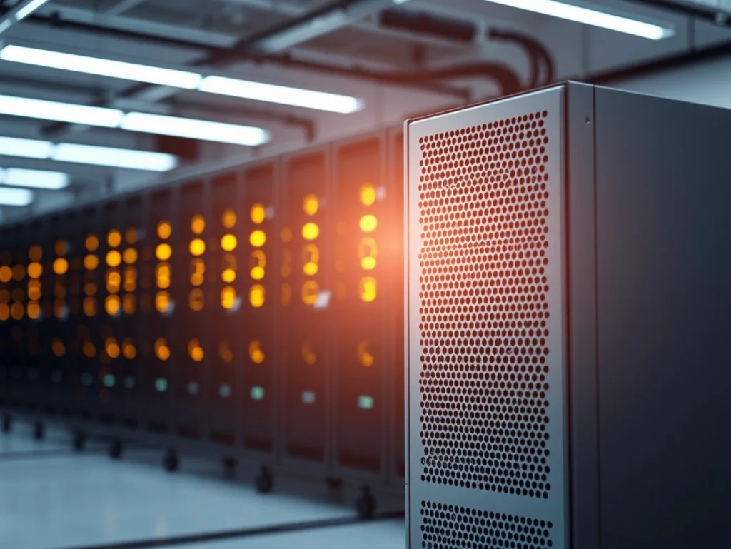 Servidor en un centro de datos con luces encendidas