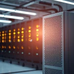 Servidor en un centro de datos con luces encendidas