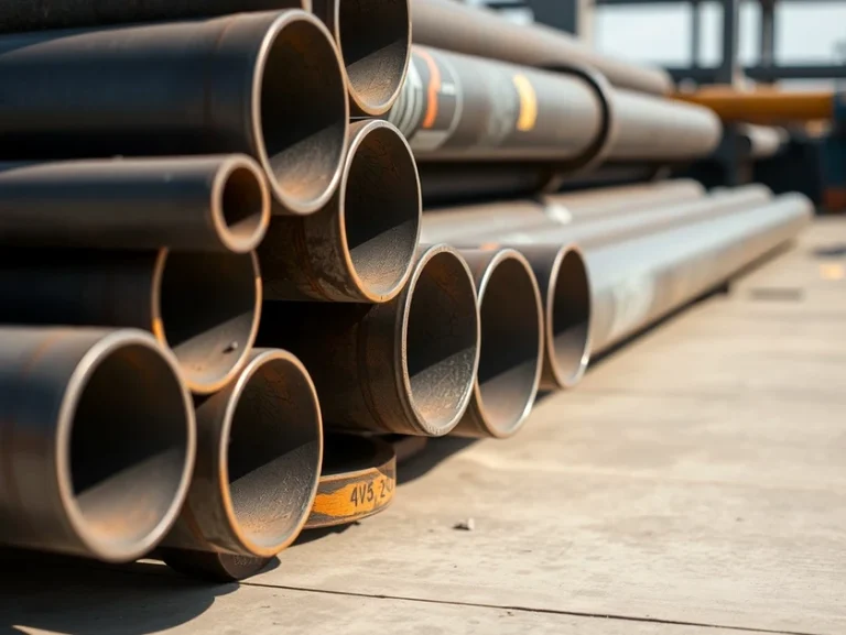 Tuberías de acero apiladas en un entorno industrial
