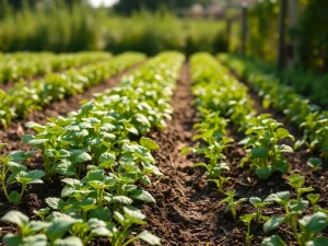 Cultivo de plantas en hileras en un campo agrícola
