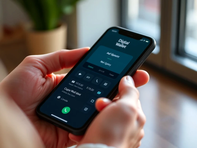 Persona usando la aplicación NIK Cartera Digital en un teléfono móvil.
