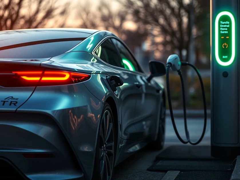 Coche eléctrico cargándose en una estación de carga