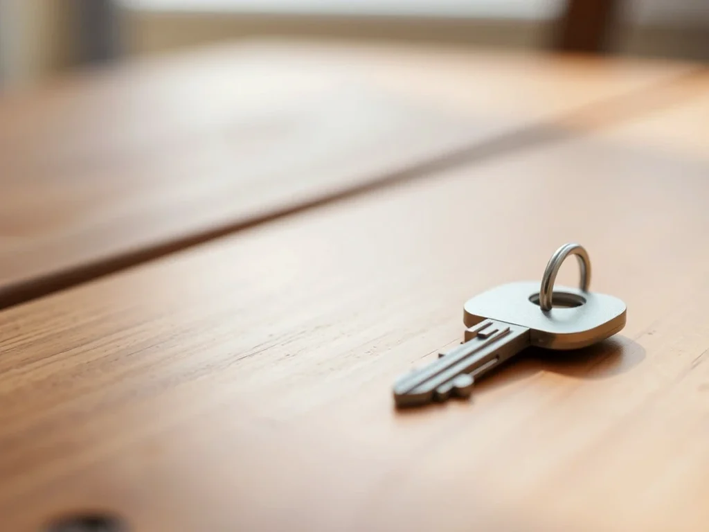 Llave sobre una mesa de madera clara