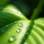 Gota de agua sobre hoja verde, simbolizando sostenibilidad.