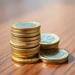 Monedas apiladas sobre una superficie de madera