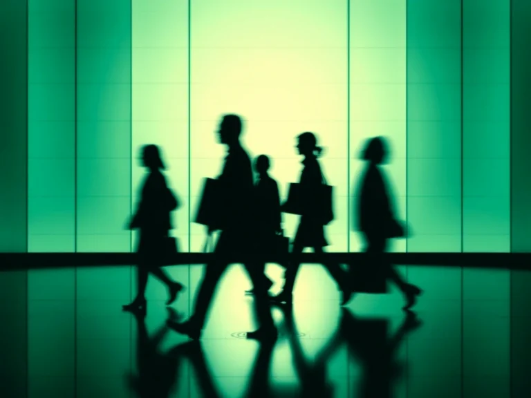 Silhouettes de personas caminando en un entorno urbano