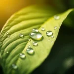 Hoja verde con gotas de agua brillantes sobre ella