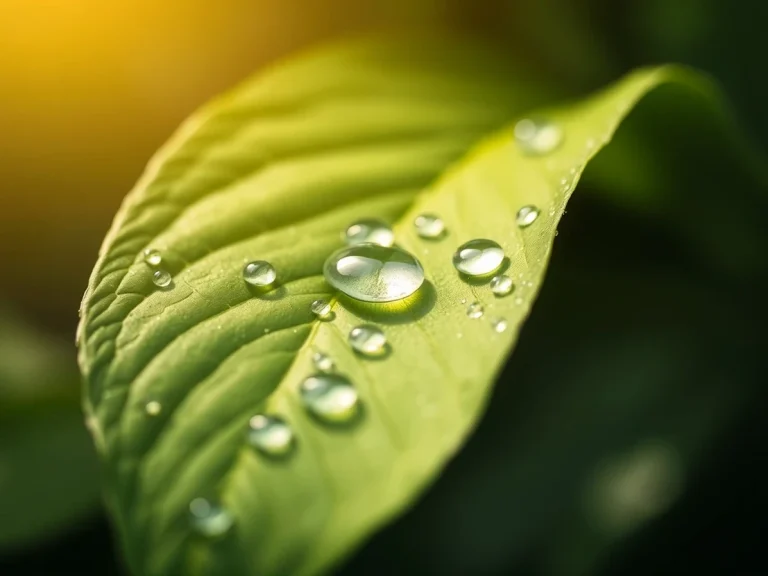 Hoja verde con gotas de agua brillantes sobre ella
