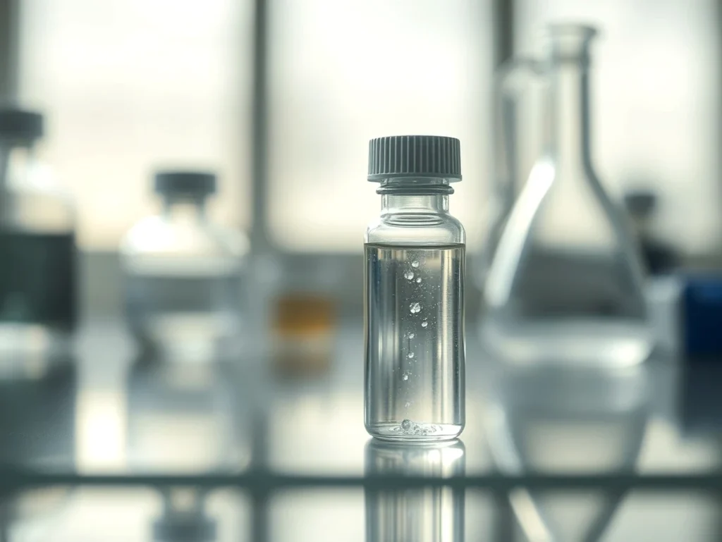 Frascos de laboratorio con líquidos en un entorno científico