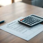 Calculadora sobre un formulario de declaración de impuestos