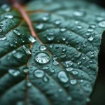 Gota de agua sobre una hoja verde con textura