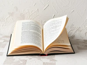 Libro abierto sobre una superficie clara y texturizada.