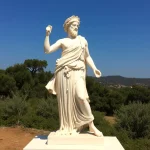 Estatua de un filósofo griego en un paisaje natural
