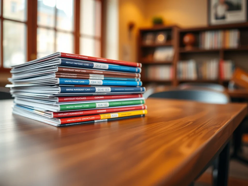 Pila de revistas académicas sobre una mesa de madera