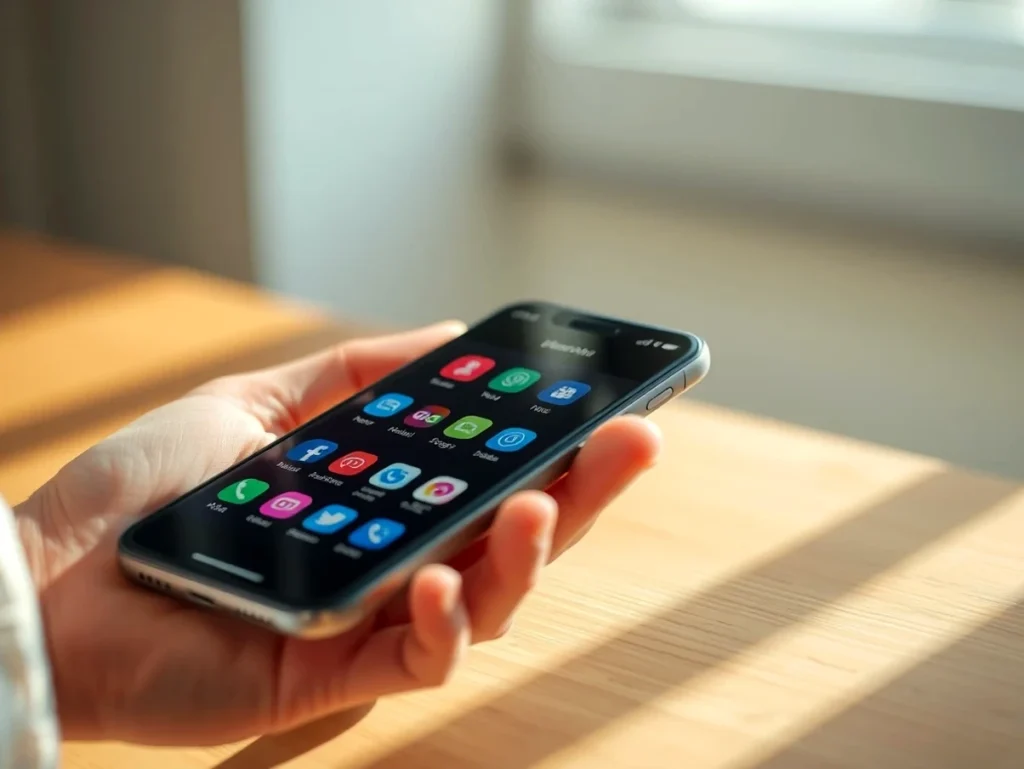 Persona sosteniendo un teléfono móvil con aplicaciones abiertas