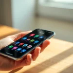 Persona sosteniendo un teléfono móvil con aplicaciones abiertas