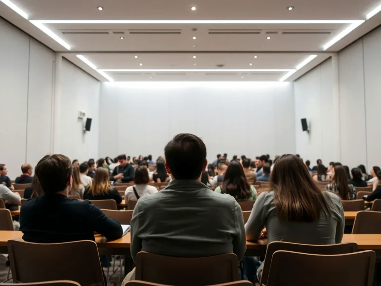 Sala de conferencias con asistentes en una reunión