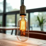 Bombilla de luz colgante encendida en un ambiente moderno