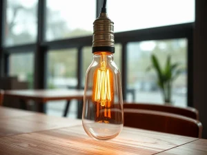 Bombilla de luz colgante encendida en un ambiente moderno