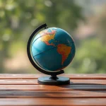 Globo terráqueo sobre una mesa de madera con fondo natural