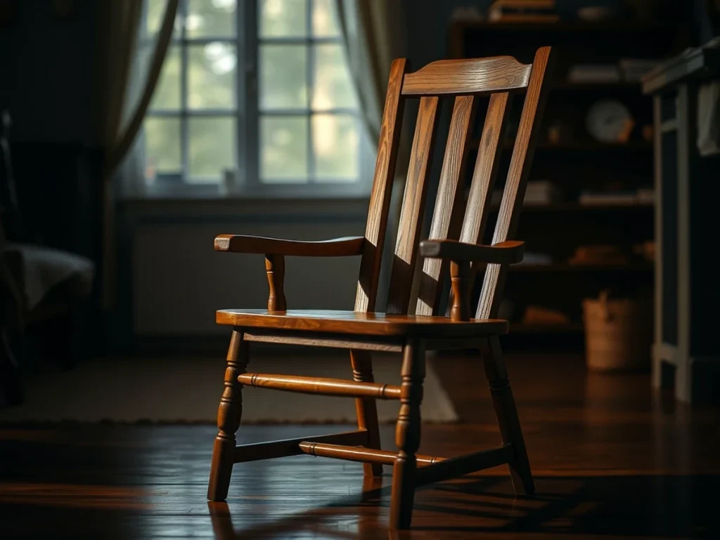 Silla de madera en un ambiente acogedor y luminoso.
