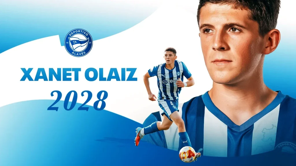 Xanet Olaiz con uniforme del Deportivo Alavés, año 2028