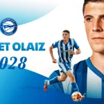 Xanet Olaiz con uniforme del Deportivo Alavés, año 2028
