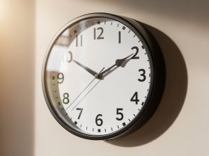 Reloj de pared con manecillas en la hora dos y cinco.