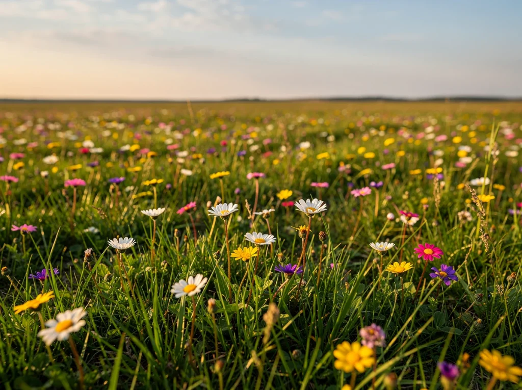 Campo lleno de flores silvestres en un día soleado