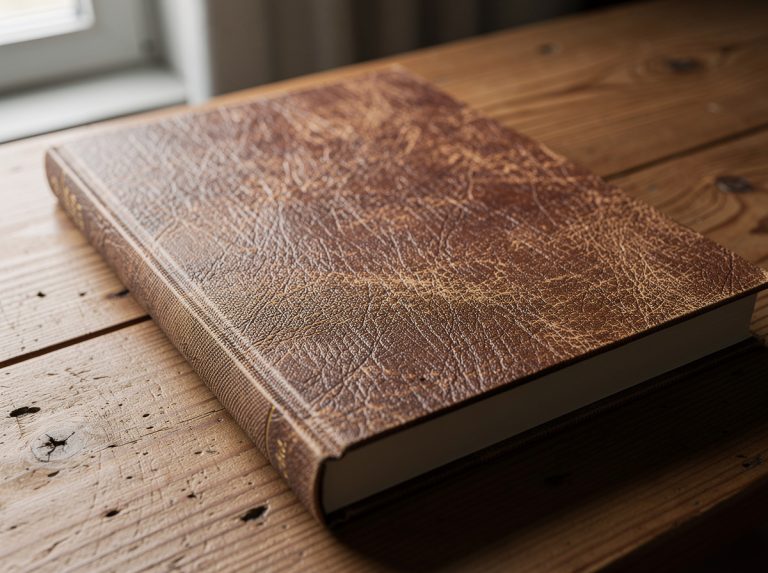 Libro de tapa dura sobre una mesa de madera