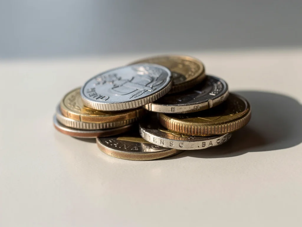 Monedas apiladas sobre una superficie clara