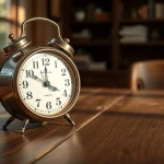 Reloj despertador antiguo sobre una mesa de madera