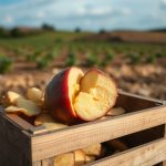 Patata Atsegiñe cortada en una caja de madera en un campo