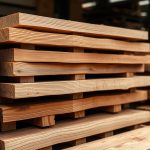 Pilas de madera apiladas en una planta de producción