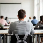 Estudiantes en un aula durante un examen oral