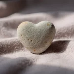 Piedra en forma de corazón sobre una tela suave