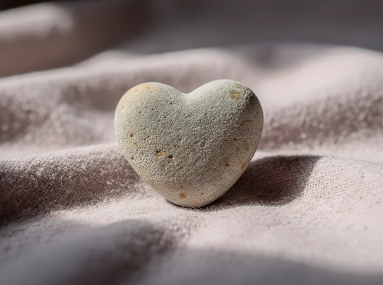Piedra en forma de corazón sobre una tela suave