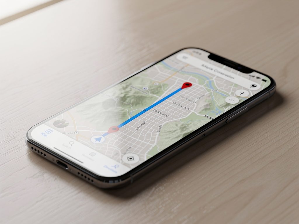 Teléfono móvil mostrando un mapa con ruta marcada en Sestao