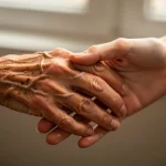Manos entrelazadas de una persona mayor y una joven.