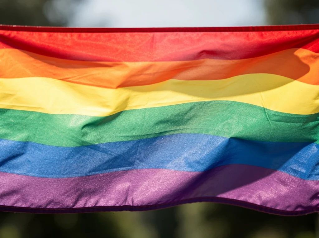 Bandera arcoíris ondeando al viento en un evento LGBTI+