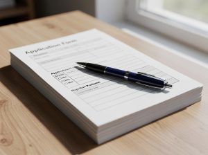 Formulario de inscripciones con un bolígrafo sobre una mesa