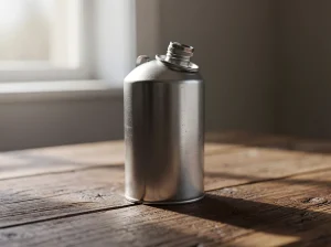 Lata de gasóleo agrícola sobre una mesa de madera